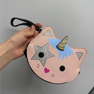 Betsey Johnson cat unicorn coin pouch pink